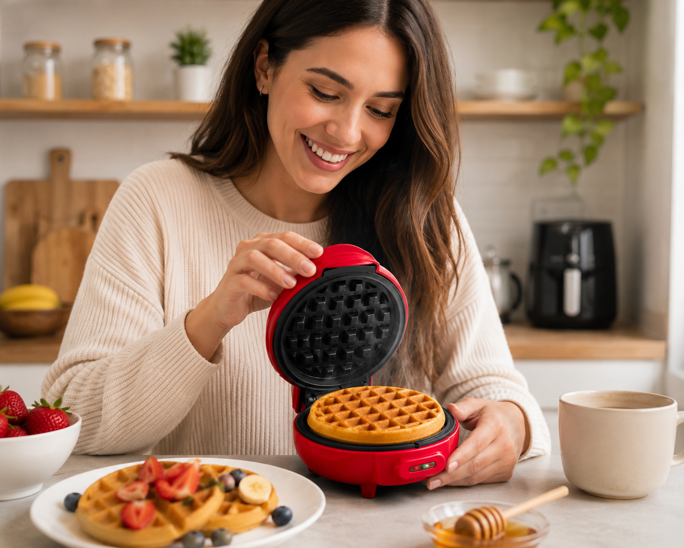 Maquina Mini  Para Hacer Waffle Roja